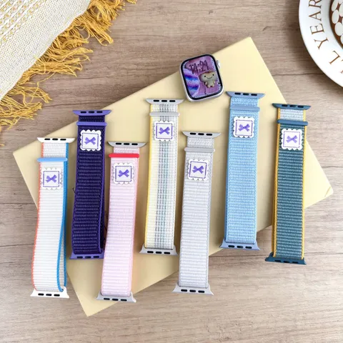 Nylon Loop Watch Band With Cute Cartoon Woven Label Velcro Replacement Strap For Smartwatch Watchband Accessories