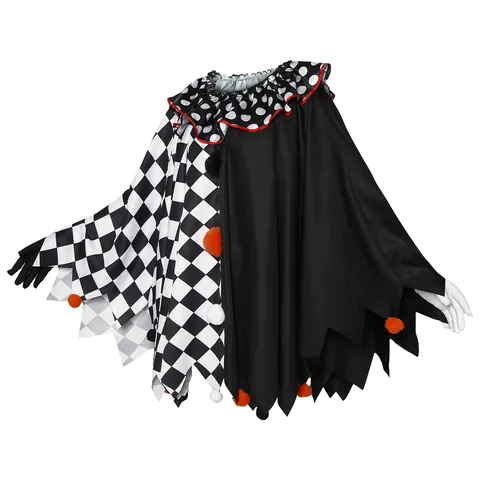 Halloween Horror Clown Cosplay Costume Black And White Polyester Cloak With Headwear And Gloves Party Stage Outfit