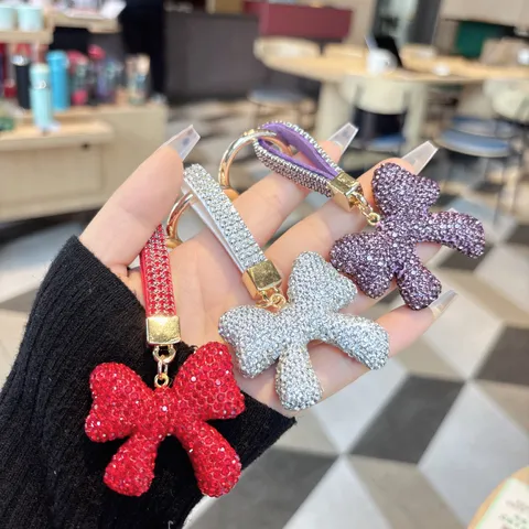 Luxury Alloy Rhinestone Bowknot Keychain Fashion Glitter Crystal Purse Charm Pendant Car Key Ring For Women Handbag Accessories