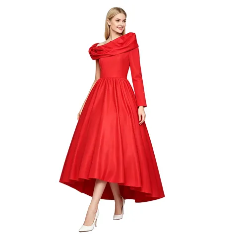 Women Kids Cosplay Costume Dress Red Long Sleeve Evening Gown Geometric Colorblock Party Stage Performance Dress