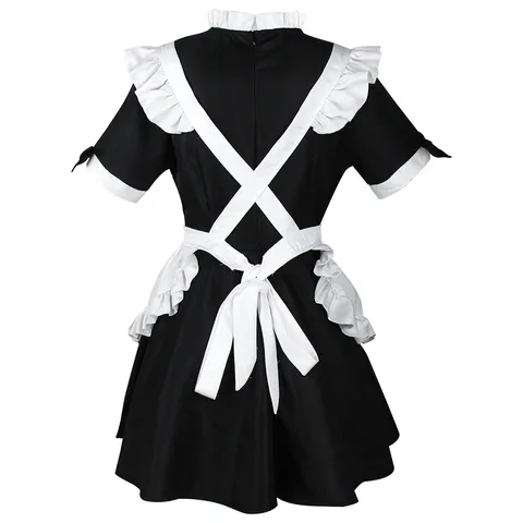 Japanese Cute Bear Maid Costume Lolita Anime Cosplay Outfit Black White Dress Apron Bow Hair Accessories Women