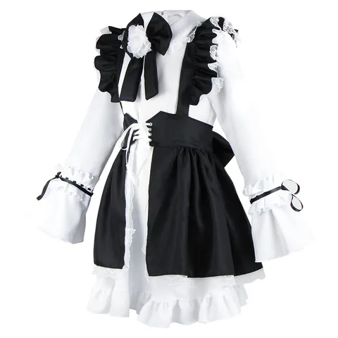 Japanese Lolita Maid Cosplay Costume Anime Dress Long Sleeve Black White Uniform For Women Crossdressing Party