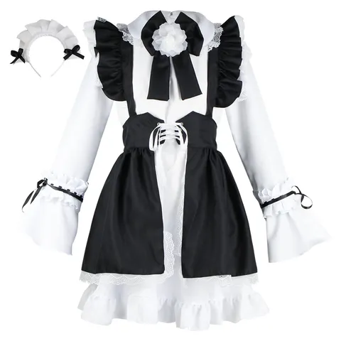 Japanese Lolita Maid Cosplay Costume Anime Dress Long Sleeve Black White Uniform For Women Crossdressing Party