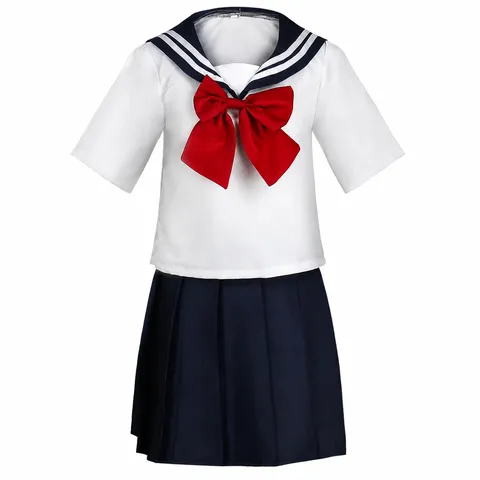 Women's Japanese Collegiate Style JK Sailor Uniform Set Short Sleeve Top And Pleated Skirt Cosplay Outfit