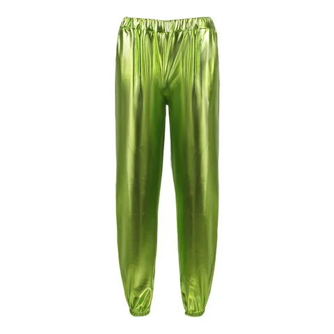 Pantaloni Lunghi in Pelle Verniciata Laser Olografica da Donna Street Hip Hop Festa Cosplay Performance Jogger Larghi