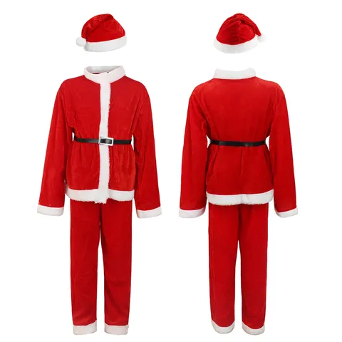 Kids Christmas Santa Claus Costume Golden Velvet Outfit Boys And Girls Holiday Party Cosplay Red Suit