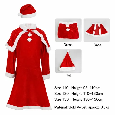 Kids Christmas Santa Claus Costume Golden Velvet Outfit Boys And Girls Holiday Party Cosplay Red Suit