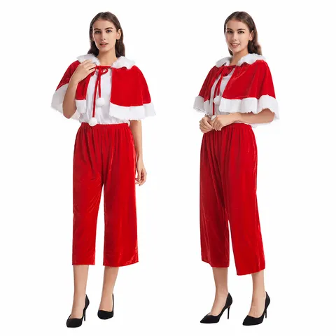 Christmas Velvet Cloak With Hat Adult Kids Festival Cosplay Costume Red Cape Holiday Party Apparel
