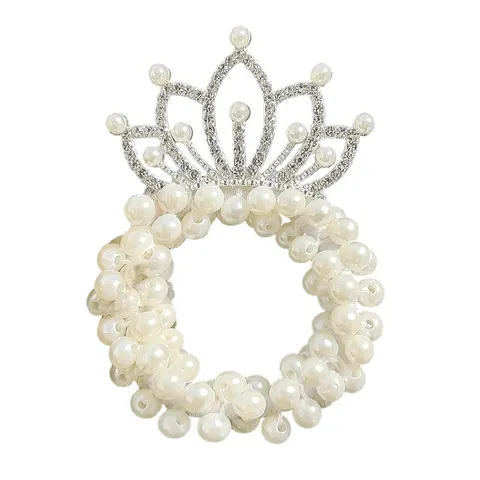 Kids Princess Crown Pearl Hair Tie Elastic Hair Rope Rhinestone Hair Accessories For Girls Daily Hair Styling