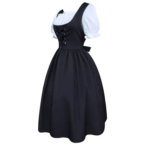 Women Medieval Renaissance Vintage Dress Drawstring High Waist Bow Color Block Long Maxi Dress Party Performance Outfit