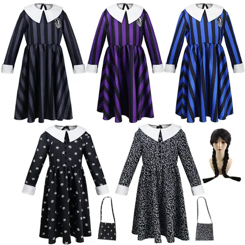 Kids Gothic Cosplay Dress Long Sleeve Turn-down Collar Vintage Party Costume Girls Role Play Outfit Holiday Party