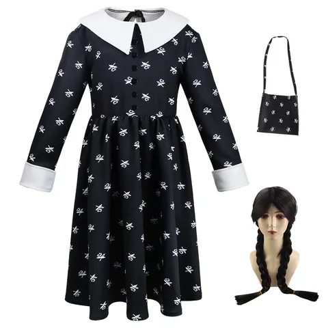 Kids Gothic Cosplay Dress Long Sleeve Turn-down Collar Vintage Party Costume Girls Role Play Outfit Holiday Party