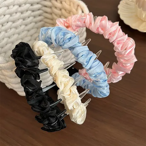Women Fashion Pleated Fabric Mesh Headband Non-Slip Toothed Hair Band Cloud Bubble Hair Hoop Elegant Daily Headwear Accessories For Women