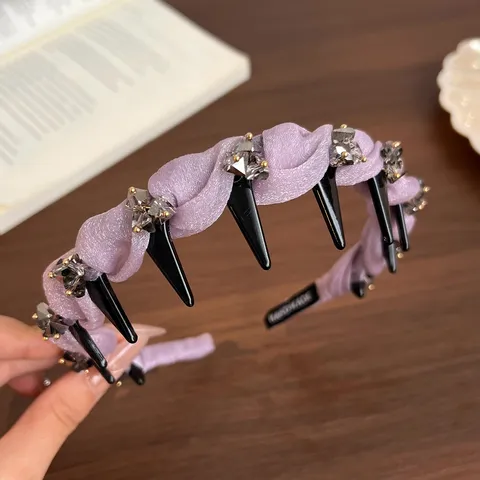 Luxe Gaas Strass Haarband Met Tanden Elegant Stof Plastic Haarband Antislip Hoofdband Haaraccessoires Voor Vrouwen Dagelijks