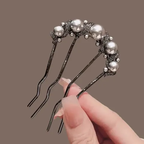Vintage Alloy U-Shaped Hair Sticks Artificial Pearl Rhinestone Decorative Hair Combs Modern Chinese Hairpins Women Hair Accessories