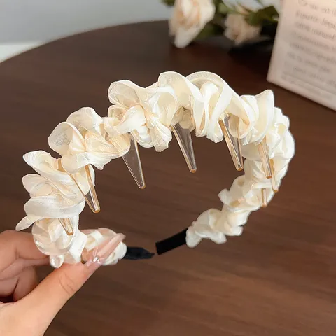 Women Fashion Pleated Fabric Mesh Headband Non-Slip Toothed Hair Band Cloud Bubble Hair Hoop Elegant Daily Headwear Accessories For Women