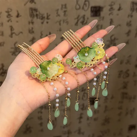 New Chinese Style Alloy Flower Long Tassel Hair Stick With Artificial Pearl Rhinestone Traditional Hanfu Hair Comb Hairpin Jewelry For Women