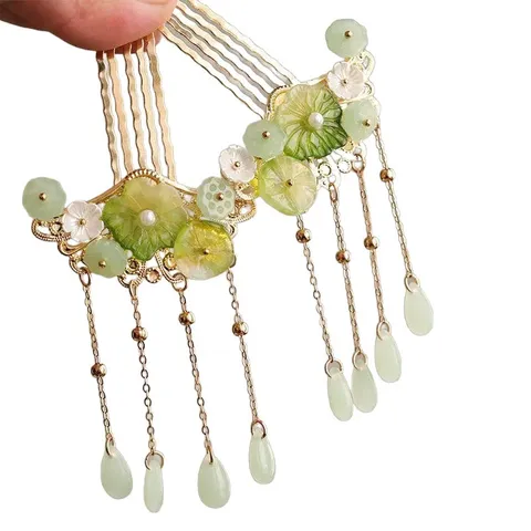 New Chinese Style Alloy Flower Long Tassel Hair Stick With Artificial Pearl Rhinestone Traditional Hanfu Hair Comb Hairpin Jewelry For Women