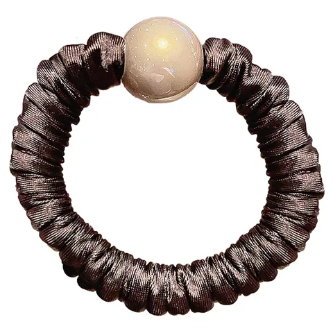 Elegant Satin Ruched Scrunchies For Women High Elastic Ponytail Hair Ties With Large Artificial Pearl Sweet Hair Elastics Accessories