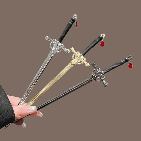 New Chinese Style Sword Hair Stick Alloy Electroplated Vintage Sword Hairpin With Teardrop Pendant For Women Hanfu Updo Hair Accessories