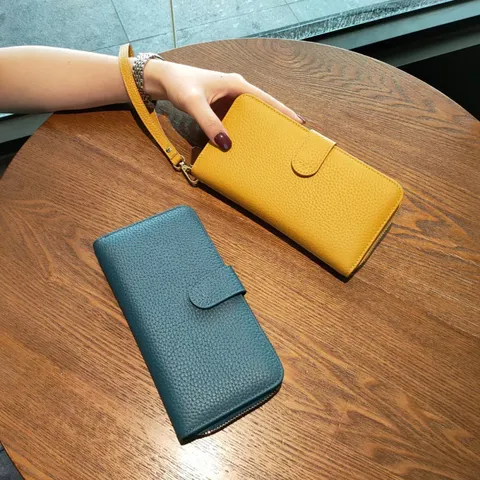 Damen Echtes Leder Lange Geldbörse Bogen Multifunktionale Clutch Tasche Litschi Korn Kartenhalter Reißverschluss Handtasche