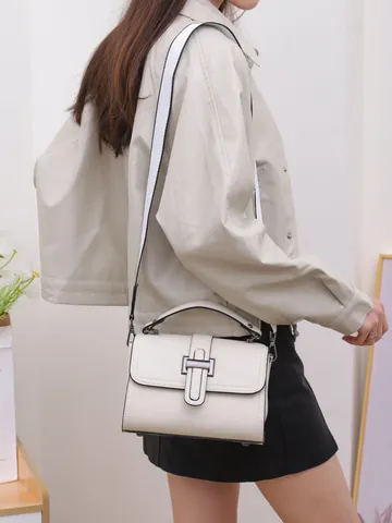 Genuine Leather Small Square Handbag Womens Commuter Crossbody Bag Minimalist Flap Shoulder Bag Versatile Daily Purse