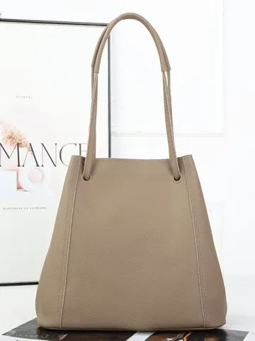 Vintage Genuine Leather Bucket Bag Large Capacity Women Shoulder Crossbody Tote Bag Casual Commuter Handbag