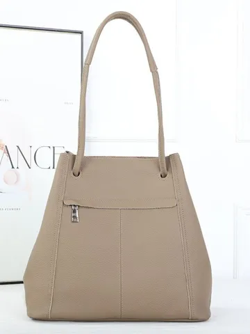 Vintage Genuine Leather Bucket Bag Large Capacity Women Shoulder Crossbody Tote Bag Casual Commuter Handbag