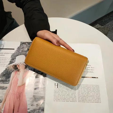 Damen Echtleder Lange Geldbörse Doppelreißverschluss Clutch Handtasche Geschäftsrindsleder Mehrkartenfächer Kartenhalter