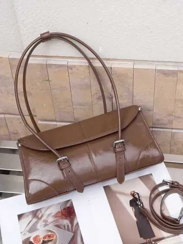 Damen Echtes Leder Riss-Textur Achseltasche Vintage Retro Chic Casual Umhängetasche Tägliche Handtasche