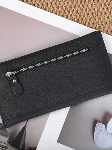 Damen Echtleder Lange Geldbörse Ultradünn Minimalistisch Lässig Reißverschluss Brieftasche Handyhalter Rindsleder Kartenhalter