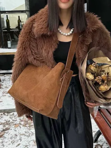 Damen Große Kapazität Veloursleder Tote Tasche Vintage Pendler Umhängetasche Weich Leder Handtasche Retro Lässige Top Griff Tasche