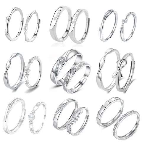 Minimalistisch Kupfer Strass Offen Einstellbar Paar Ringe Mode Geometrisch Passende Ringe Schmuck Set Für Liebhaber Valentinstag Geschenk