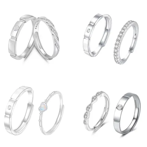 Minimalistisch Kupfer Strass Paar Ringe Mode Silber Offen Verstellbar Ring Geschenk Schmuck Für Passende Liebhaber Damen Herren