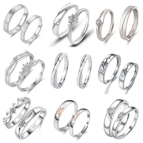 Minimalistisch Kupfer Strass Offen Einstellbar Paar Ringe Mode Geometrisch Passende Ringe Schmuck Set Für Liebhaber Valentinstag Geschenk