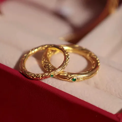 Vintage Kupfer Ring Für Damen Herren Vergoldet Geometrisches Muster Geprägter Doppelschicht Ring Modeschmuck Geschenk