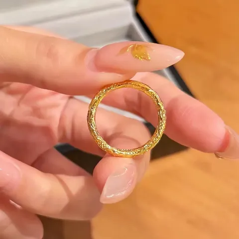 Vintage Kupfer Ring Für Damen Herren Vergoldet Geometrisches Muster Geprägter Doppelschicht Ring Modeschmuck Geschenk