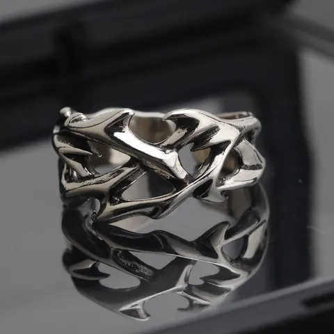 Vintage Kupfer Dornen Offener Ring Für Herren Altsilber-Farbton Gothisch Punk Verstellbar Geometrischer Statement Band Ring Schmuck Geschenk