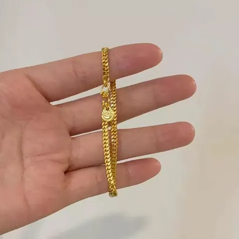 Minimalistisches Kupfer Gold Gliederkette Armband Mit Rundem Anhänger Galvanisiert Geometrisch Sycee Handschmuck Für Herren Jubiläum Geschenk
