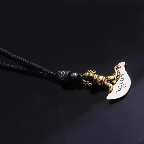 Vintage Copper Vajra Axe Pendant Necklace For Men Retro Totem Amulet Hip Hop Punk Style Neck Jewelry Gift