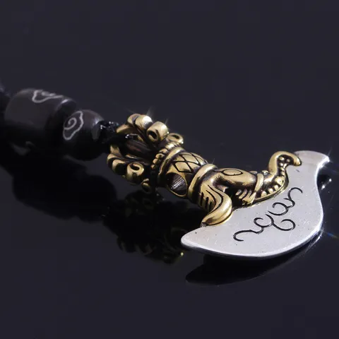 Vintage Copper Vajra Axe Pendant Necklace For Men Retro Totem Amulet Hip Hop Punk Style Neck Jewelry Gift