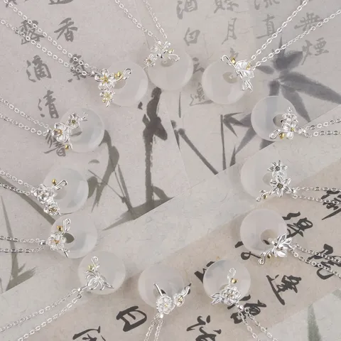 Chinesischer Stil Kupfer Blumen Anhänger Halskette Vintage Nationaler Chalzedon Kette Choker Für Damen Täglichen Schmuck