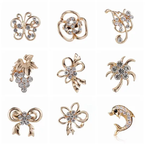 Mignonne Broche en Alliage de Strass pour Femmes Hommes Minimaliste Nœud Papillon Papillon Fleur Cocotier Dauphin Épinglette Anti-Exposition Broche Bijoux