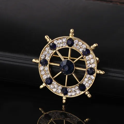 Spilla a Forma di Timone di Nave in Lega di Strass Nautica Regalo per Abito Risvolto Costume Uomo Donna Gioielli di Moda Spilla a Bussola