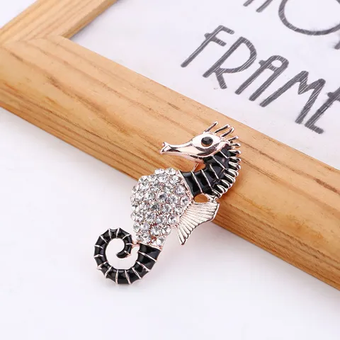 Mode Legierung Seepferdchen Brosche Anstecknadel Mit Strass Emaille Tier Broschen Für Kleidung Mantel Bankette Unisex Schmuck
