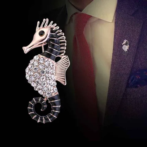 Mode Legierung Seepferdchen Brosche Anstecknadel Mit Strass Emaille Tier Broschen Für Kleidung Mantel Bankette Unisex Schmuck