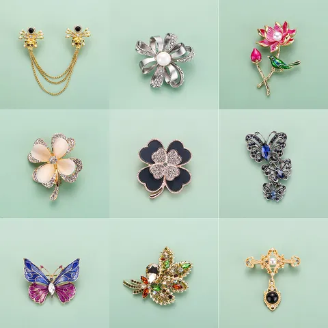 Collezione di Spille in Lega Strass Perla Artificiale Donne Vintage Fiore di Cristallo Animale Spilloni Antiriflesso Gioielli