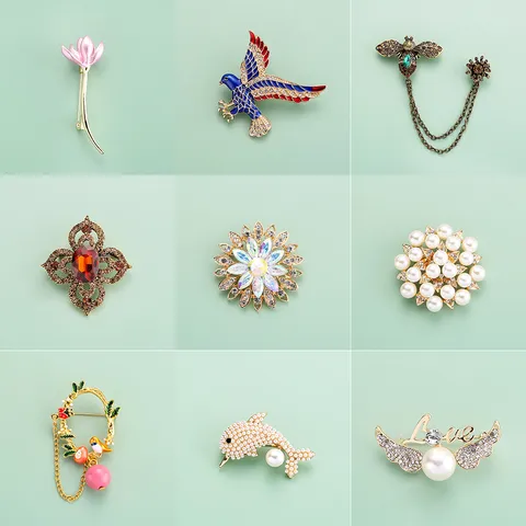 Collezione di Spille in Lega Strass Perla Artificiale Donne Vintage Fiore di Cristallo Animale Spilloni Antiriflesso Gioielli