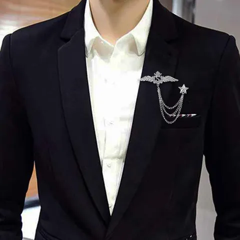 Broche de Borla con Alas de Ángel para Hombre Aleación Diamante de Imitación Corona Colgante de Estrella Solapa Regalo