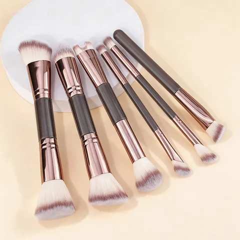 Double-Ended Makeup Brush Set Gradient Synthetic Fiber Bristles Loose Powder Foundation Eyeshadow Blending Facial Cosmetic Brush With Storage Bag For Daily Travel Beauty Tool